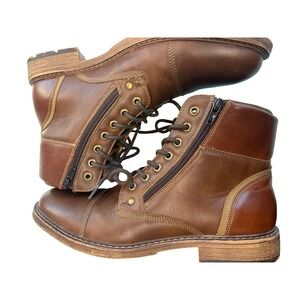 Alesbury‎ Men's 9 Brown Leather Cap Toe Boots Lace Up Side Zip Ankle Boot